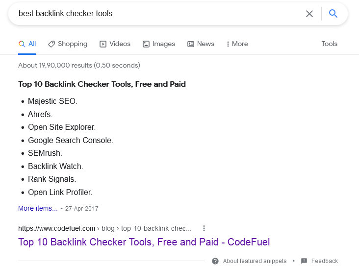 List Featured Snippets