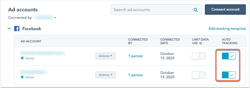 Ad tracking account dashboard